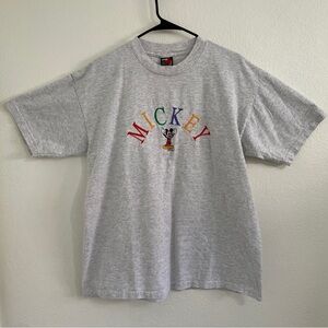 90’s Mickey Mouse Disney Embroidered Mickey Gray XL T-Shirt VTG Velva Sheen